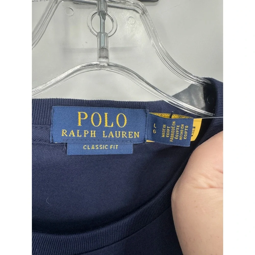 Polo Ralph Lauren Bear Graphic Tee T Shirt Mens Large Navy Blue Short Sleeve